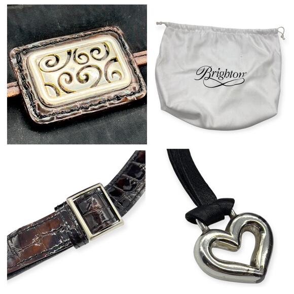 Brighton Carter Bag Purse Blk/Choc H92189 Sterling Silver Vinyl Crossbody - Picture 4 of 10